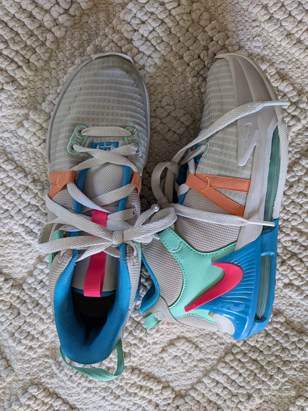Nike Kids White Sneakers with Teal, Pink & Orange Accents